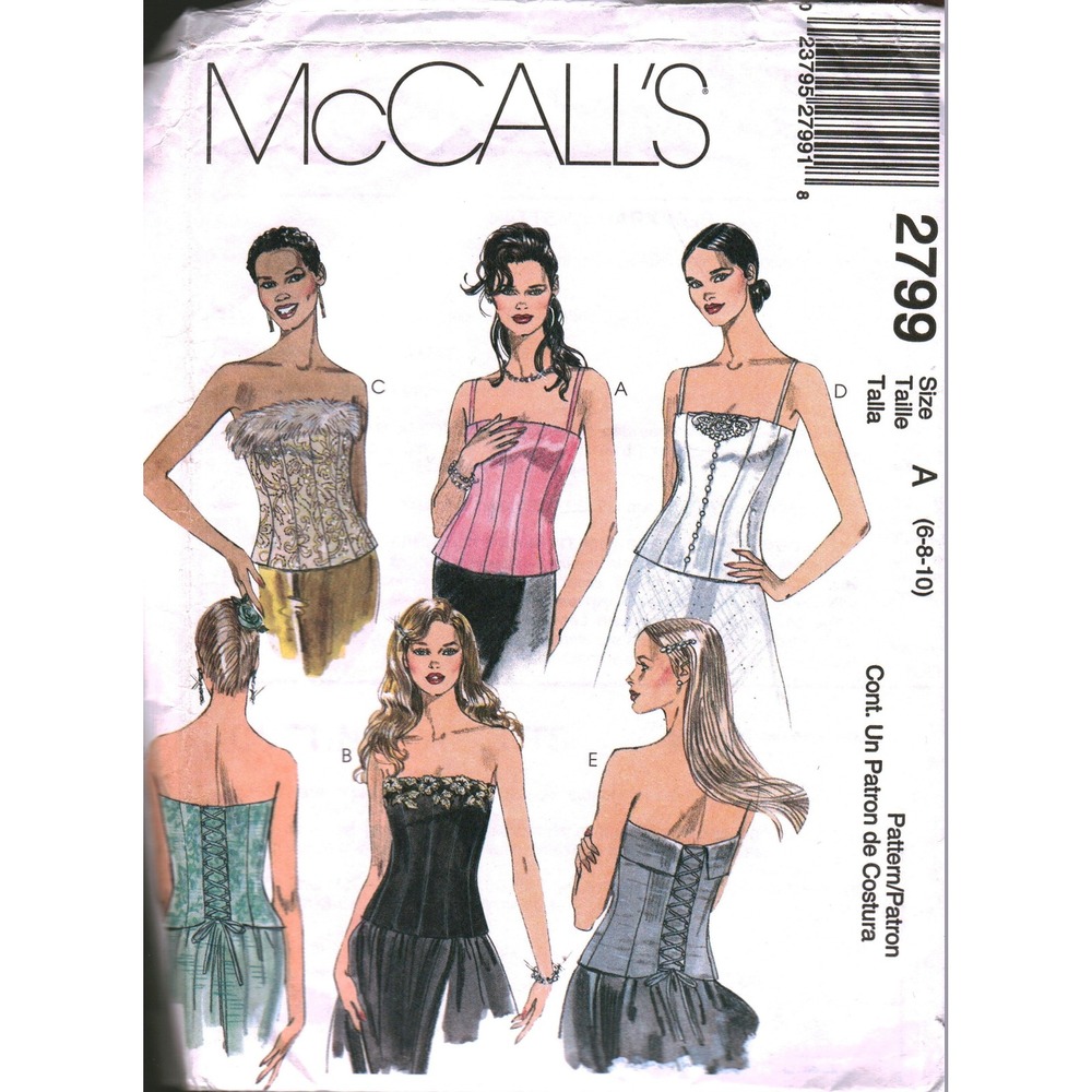 McCall's 2799 Sewing Pattern Misses Lined Bustier Corset Top Size 6 8 10 cut